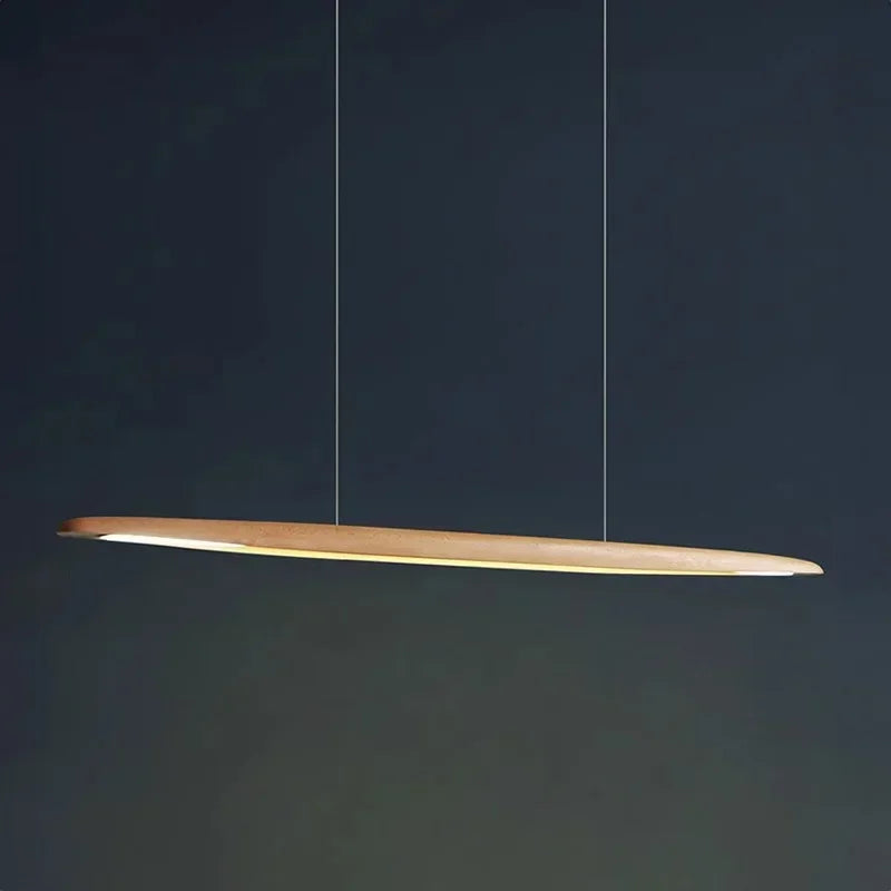 Modern LED Wooden Pendant Light Long Linear Hanging Lamp for Kitchen Island Office Bar Dining Living Room Pendant Lamp Lighting