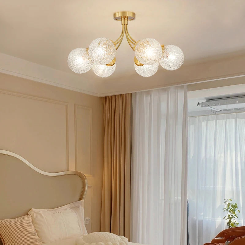 LED Chandelier For Living Room Children Bedroom Dining Room Kitchen Ceiling Lamp Modern Nordic Crystal Glass Ball Copper Lights