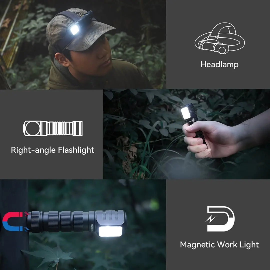HS42 2100lm EDC LED Headlamp (SST40 White, Red & Floodlight) - 18650 USB-C Rechargeable Right-Angle Flashlight with Magnetic Tailcap for Camping