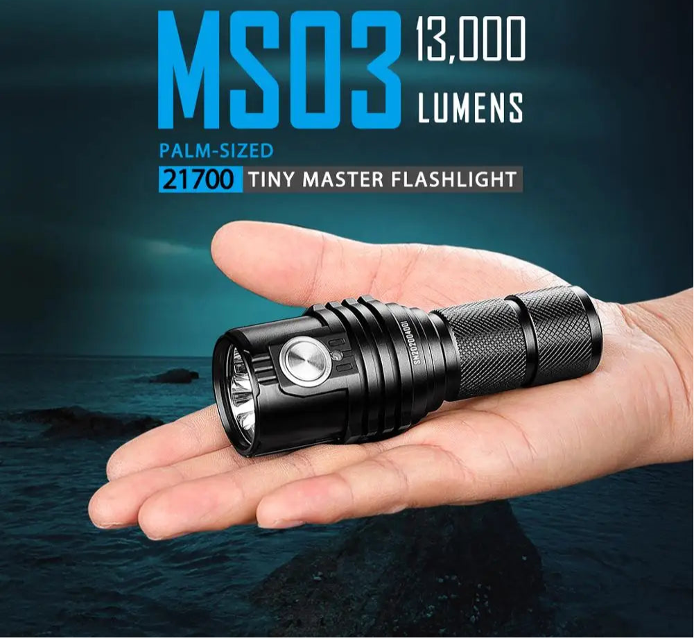 MS03 EDC Powerful Flashlight 13000 Lumen XHP70.2 LED Handlight Rechargeable Waterproof Torch for Camping Searching