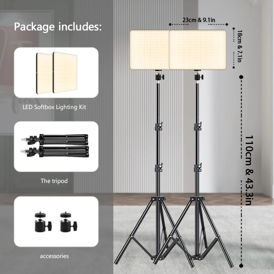 LED Video Light Kit with Tripod - Portable Conference & Photography Lighting Studio Lamp