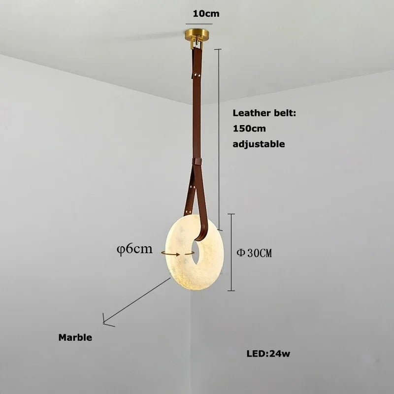 2026 Circular Marble Leather LED Hanging Lamp Modern Bedroom Living Room Main Light Fixture Nordic Faux Marble Pendant Light