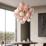 Modern Pink Glass Bubble Ball Pendant Chandelier Light - Decorative Globe Hanging Ceiling Light Fixture for Living Room, Dining Room & Bedroom
