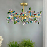 Luxury French Colorful Colored Crystal Flower Pendant Ceiling Light Romantic Living Room Dining Room Bedroom Daughter Lustre