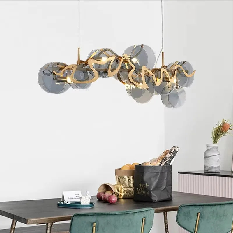 Light Luxury Glass Chandelier Modern Minimalist Dining Living Room Villa Post-modern Bedroom Staircase Pendant Light LED Bulb