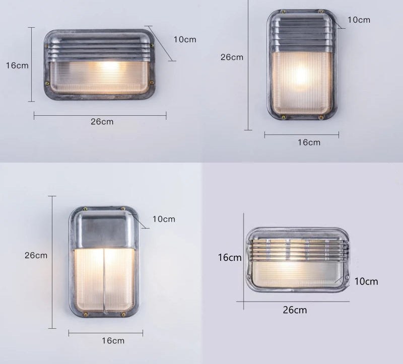 Retro Aluminum Outdoor LED Wall Lamp E27 Waterproof Moisture Industrial Garden Porch Light Bathroom Balcony Glass Ceiling Light