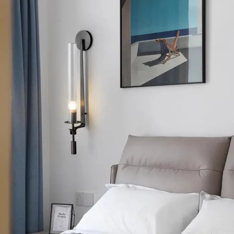 Modern Glass Wall Sconce - Elegant LED Bedside Lamp for Bedroom & Hotel