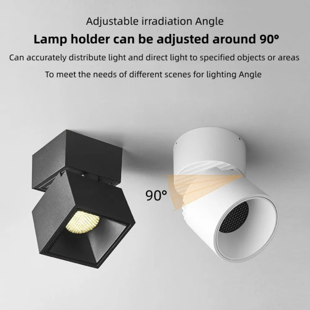 Folding Surface Mount LED Spotlight - No-Drill Anti-Glare Ceiling Downlight