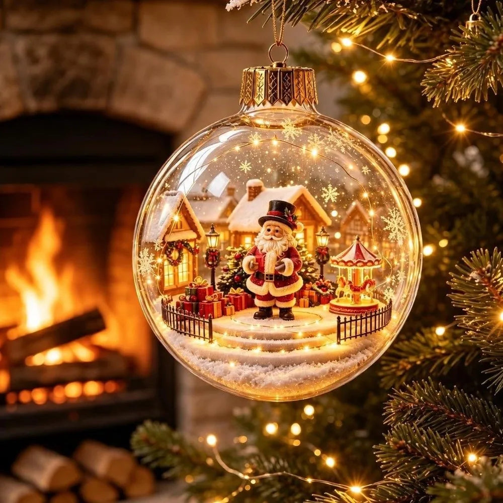 8cm Christmas Ball Ornament Transparent Acrylic Xmas Hanging Decoration DIY with Light Snowman Crystal Ball Holiday Ornament