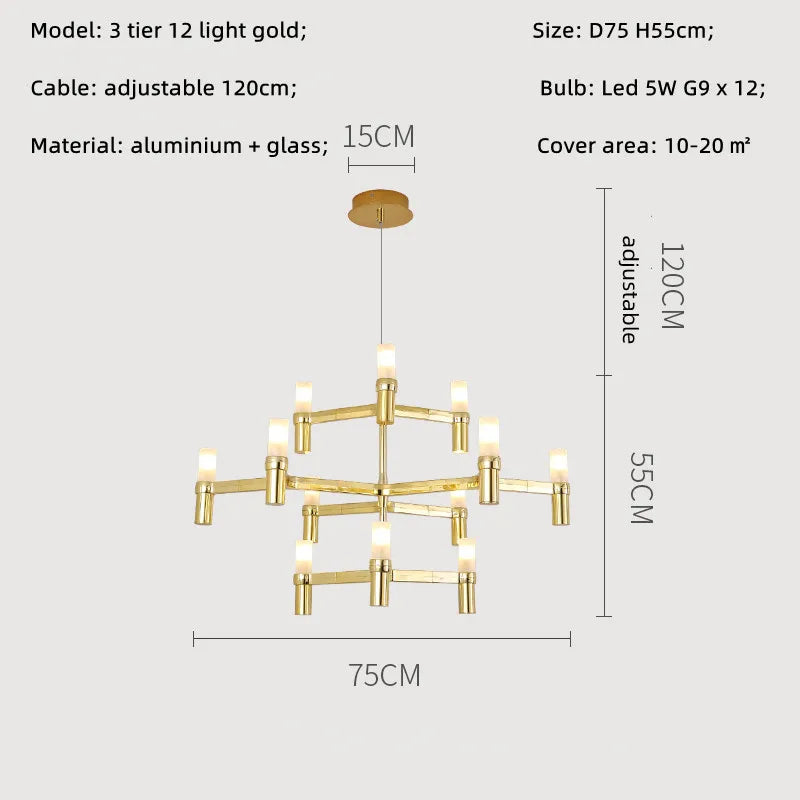 Modern Luxury Foyer G9 Led Chandelier Lustre Metal Pendant Chandelier Lighting Stairs Hanging Lamp Deco Led Indoor Light Fixture