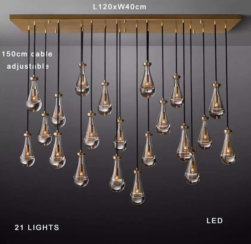 Modern Raindrop Pendant Light Lamp Luxury Round Brass High Ceiling Glass Lampshape Chandelier For Living Room Dining Room Stairs