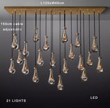 Modern Raindrop Pendant Light Lamp Luxury Round Brass High Ceiling Glass Lampshape Chandelier For Living Room Dining Room Stairs
