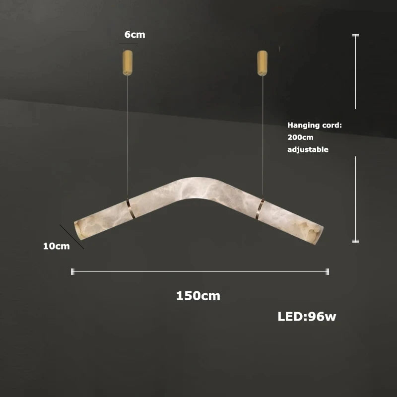 2026 Luxury Marble Linear Chandelier - Minimalist LED Dining Room Pendant Light