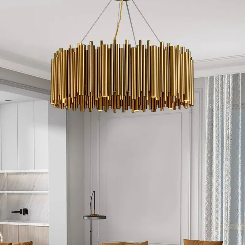 Living room chandelier Villa duplex modern simple stainless steel creative chandelier interior lighting LED lights gold