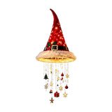 LED Santa Hat Hanging Light Christmas Pendant Lamp with Tassel Bell Star Ornaments Xmas Holiday Party Home Wall Ceiling Decor