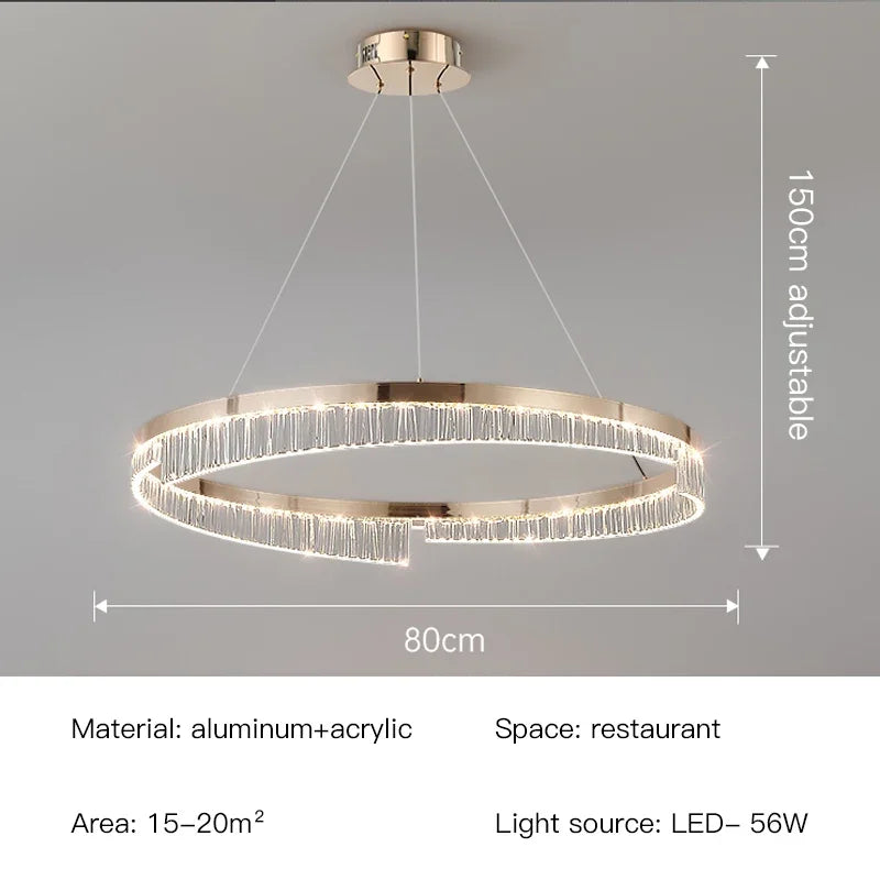 Modern Luxury Style Led Chandelier For Living Room Bedroom Dining Room Pale Gold Luster Lamp Round Ring Design Pendant