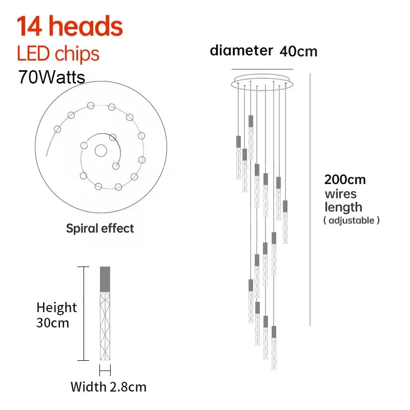 Luxury K9 Crystal LED Pendant Light - Customizable Duplex Staircase Hanging Chandelier Lamp for Living Room, Bedroom, Hotel & Shop