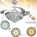 Chandelier Lamp Ceiling Fan 4-Blade Retractable With Crystal LED Light Remote Color Changeable For Living Room Bedroom