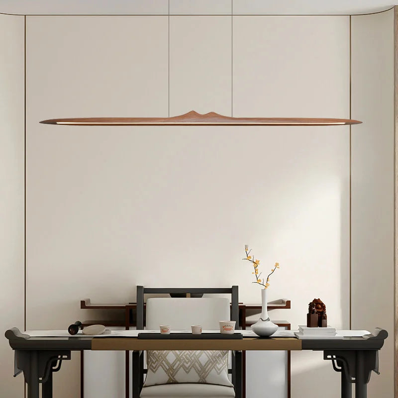 Zen-Style Ancient-Style Black Walnut Solid Wood Long Strip Lamp For Restaurant New Chinese-Style Tea Room - Office Pendant Lamp