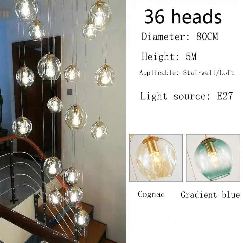 Modern Spiral Staircase Chandelier Crystal Ball Lamp Long Lighting for Living Room Villa Loft Dining Room 2026 New Design