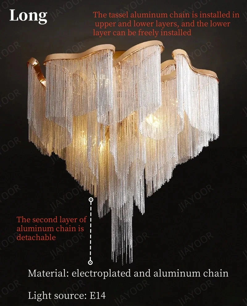 Modern Tassels Chain Ceiling Chandeliers Light Aluminum Luxury Ceiling Lamps Living Room Bedroom Kitchen Villa Home Decorations
