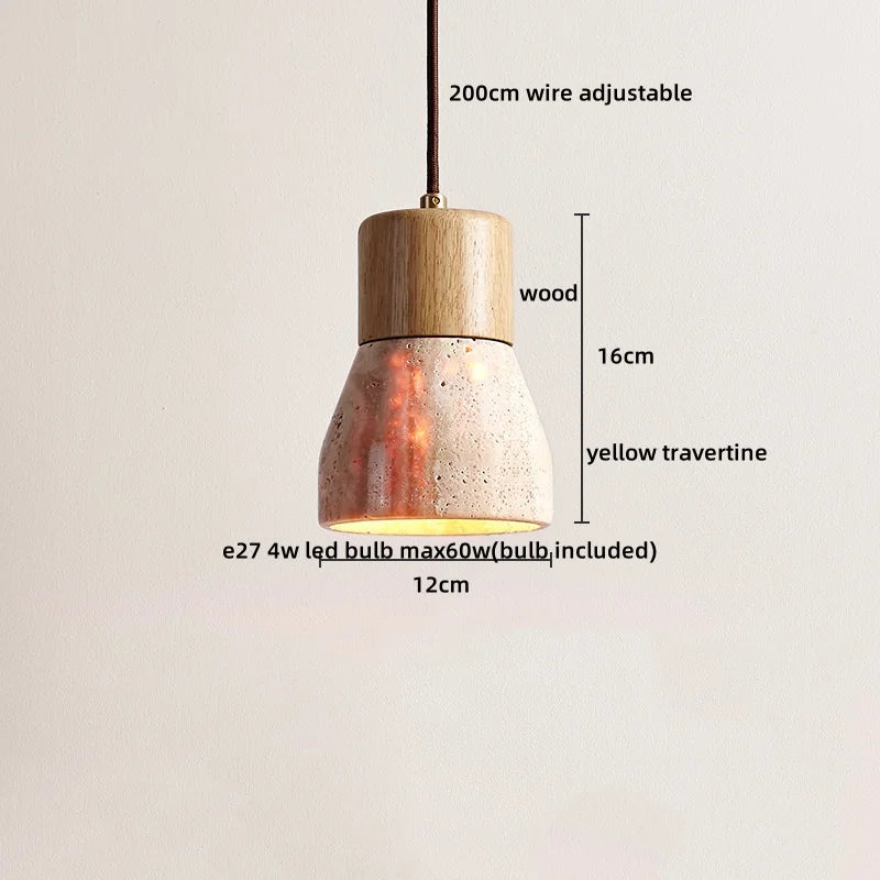 2026 New Cave Stone Pendant Light Bedroom Yellow Travertine LED Chandelier Living Dining Room Modern Hanging Lamp Decor Lighting
