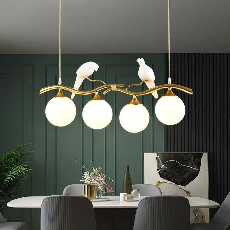 Nordic LED Glass Chandelier Modern Creative Bird Restaurant Dining Table Glass Pendant Light Living Room Bar Counter Decoration