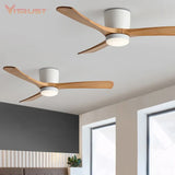 Nordic Frequency Conversion Wooden Ceiling Fan Home Decorative Ceiling Fan with 3 Solid Wooden Fan Blade Support 110-240V