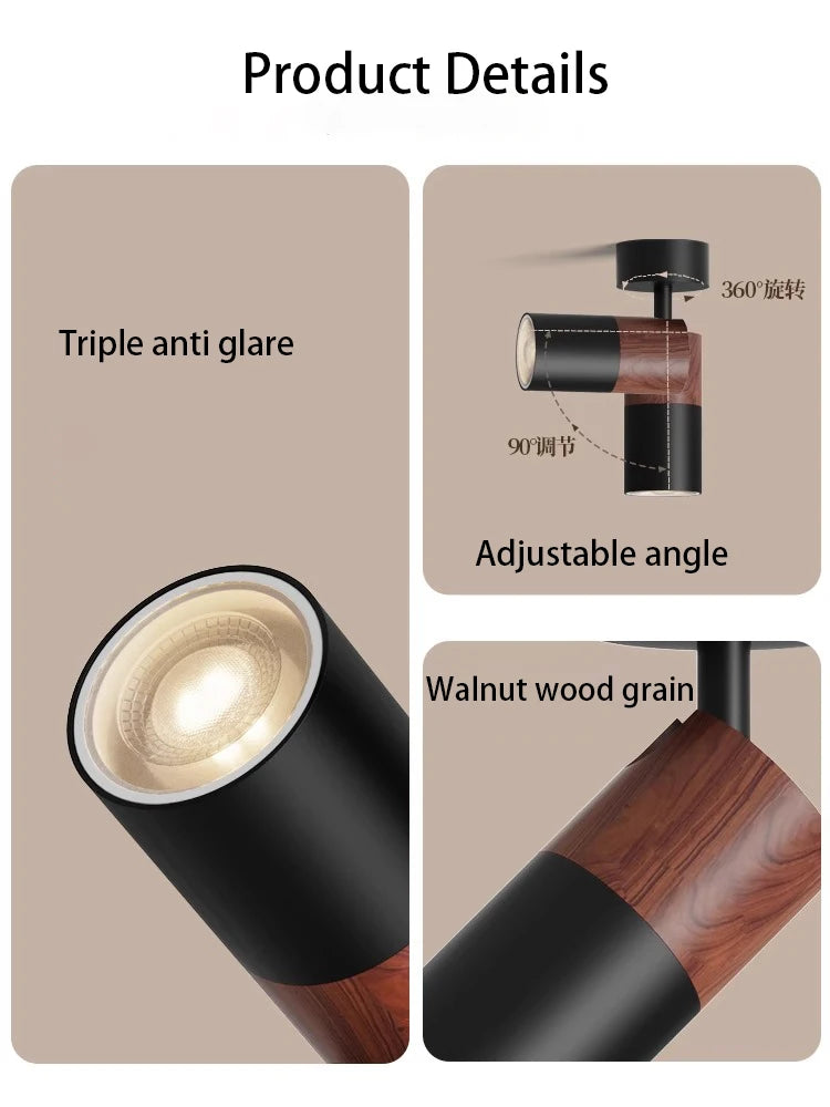 Led Spotlights GU10 Bulb Replaceable Spot Light Walnut Log Wood Color Surface Mounted Ceiling Lamp Adjustable Angle COB 110V 220