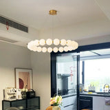 Nordic Modern Minimalist Luxury LED Chandelier Cream Pearl Circle Pendant Light Home Room Decoration for Living Dinning Bar Lamp