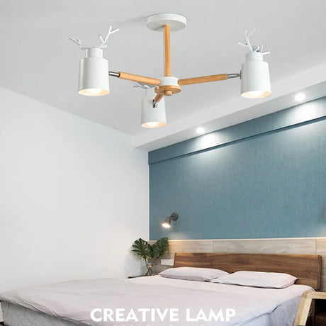 Log chandelier living room bedroom ceiling pendant light fixtures kitchen ceiling lighting deer design e27 light