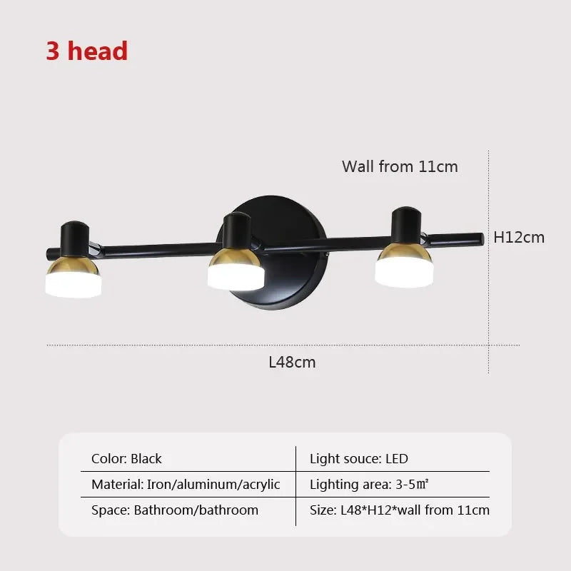 Modern Wall Light 2/3 Head Waterproof Bathroom Light Washroom Vanity Mirror Iron Interior Home Decoration Minimalist Lighting