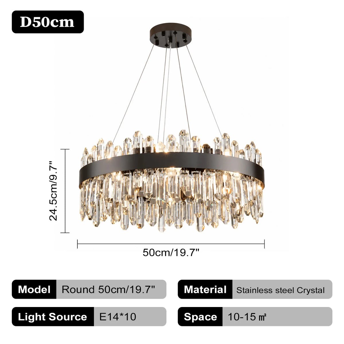 Italian Design Luxury Crystal Chandelier Light (E14) - Customizable Hanging Pendant Lamp Fixture for Living Room & Dining Room