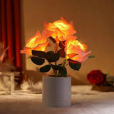 Pink Rose Flower Cordless Touch Lamp LED Artificial Flowers Gifts for Her Wife Girlfriend Small Table Lamp Night Light