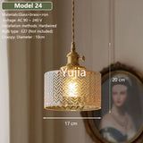 Vintage Amber Glass Pendant Light - Retro Brass Adjustable Hanging Hanging Lamp