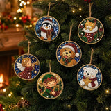 6Pcs Wooden Christmas Decoration DIY Pearl Art Kits for Adults, Xmas Tree Crafts Hanging Ornament Kit with Beads, Gems & Twine