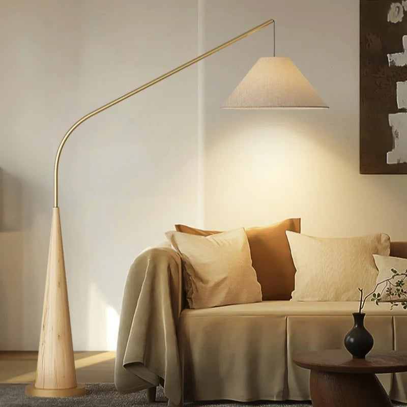 Modern Walnut Fishing LED Floor Lamp - Creative Minimalist Arc Standing Light Fixture for Living Room, Bedroom Bedside & Study