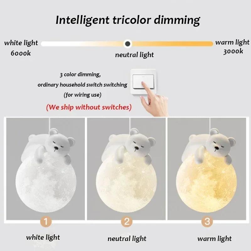Children&#39;s Room Little Bear Pendant Lights LED Minimalist Chandelier Nordic Home Decoration Bedroom Bedside Hanging Lamp Fixture