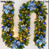 Christmas LED Rattan Garland 2.7m Artificial Xmas Tree Wreath, Decorative Banner for Home Fireplace Door Staircase Party Decor