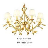 American Retro Luxury Gold Copper Chandeliers Living Dining Bedroom Pendant Lights Fabric Shades Flower Deco Led Lighting Lamps