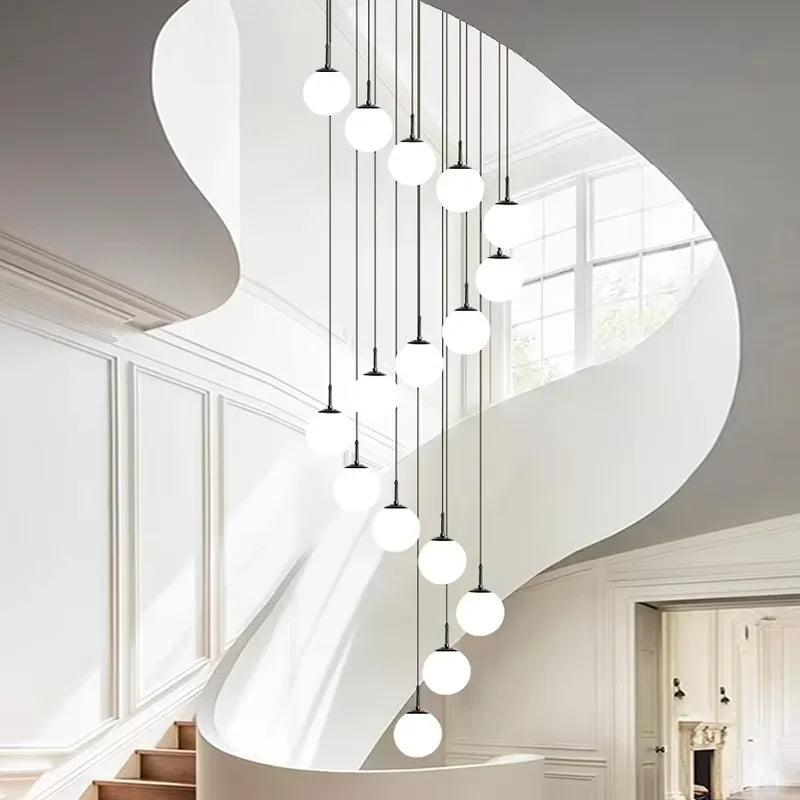 2026 Nordic White Ball Chandelier Lights Modern Led Long-Line Minimalist Lamp Living Room Villa Hotel Spiral Staircase Decor Lam