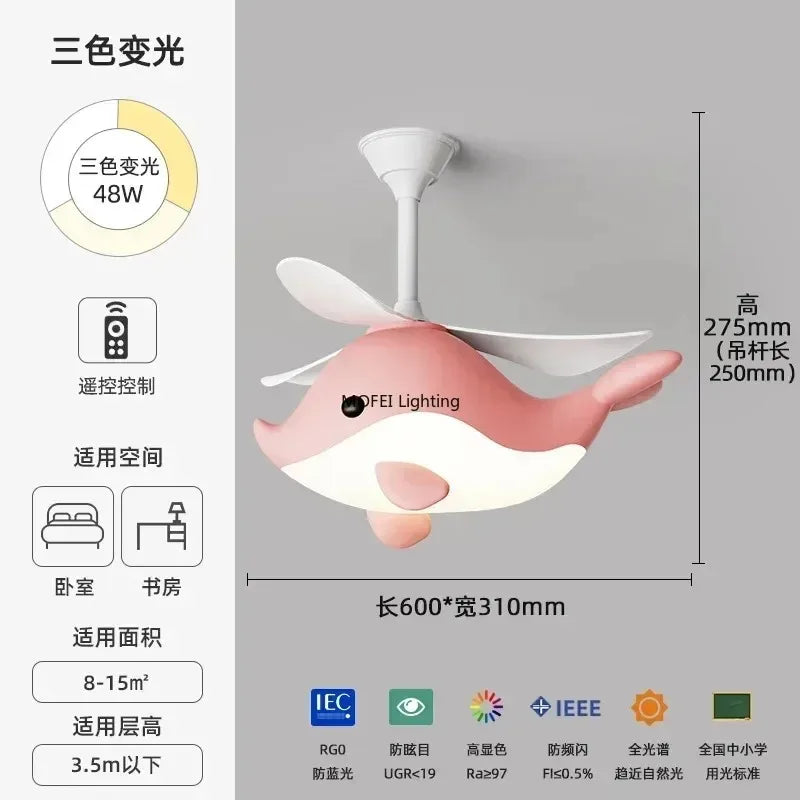 2026 New Nordic Fan Pendant Lamp Creative Airplane Cartoon Fish Children's Bedroom Chandelier Personality Fan Light Fixture
