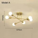 Modern Sputnik Chandelier Nordic Semi Flush Mount Ceiling Lamp Brushed Antique Gold Home Decor Lighting Fixture