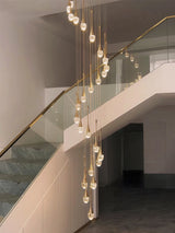 Nordic Minimalist Crystal Raindrop Pendant Light LED Staircase Chandelier For High Ceiling Villa Duplex Home Decor Living Room