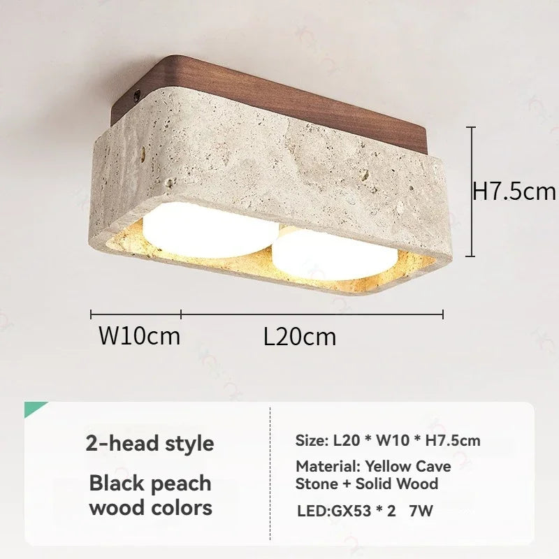 Square Yellow Travertine LED Recessed Ceiling Light - No Main Lamp Grid Spotlight Fixture for Living Room, Bedroom & Hallway