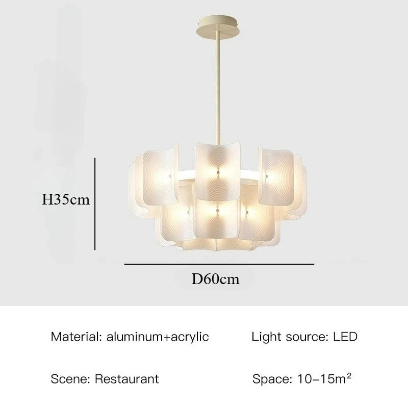White Large Chandelier Minimalist Wabi Sabi Acrylic Lamp Dining Living Room Hotel Lobby Hanging Lamp Fixture
