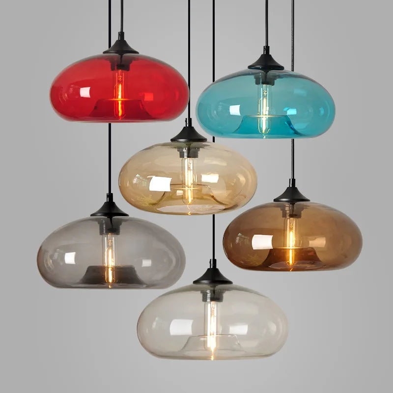 Simple Modern Colorful Hanging Lamp Loft E27 Pendant Lamp Nordic Kitchen Restaurant Living Room Bedside Glass Lightings