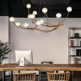 12-Light Modern Branch Chandelier, Farmhouse-Style LED Ceiling Light with Adjustable Chain, Warm White Glass Shades for Dining R