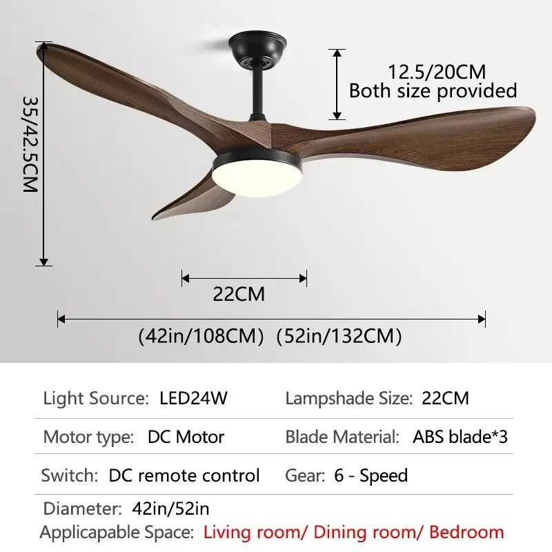 DC 35W 52Inch Ceiling Fan 3 ABS Strong Blade Restaurant Fan Support Remote Control 110V 220V Industrial Vintage Ceiling fans