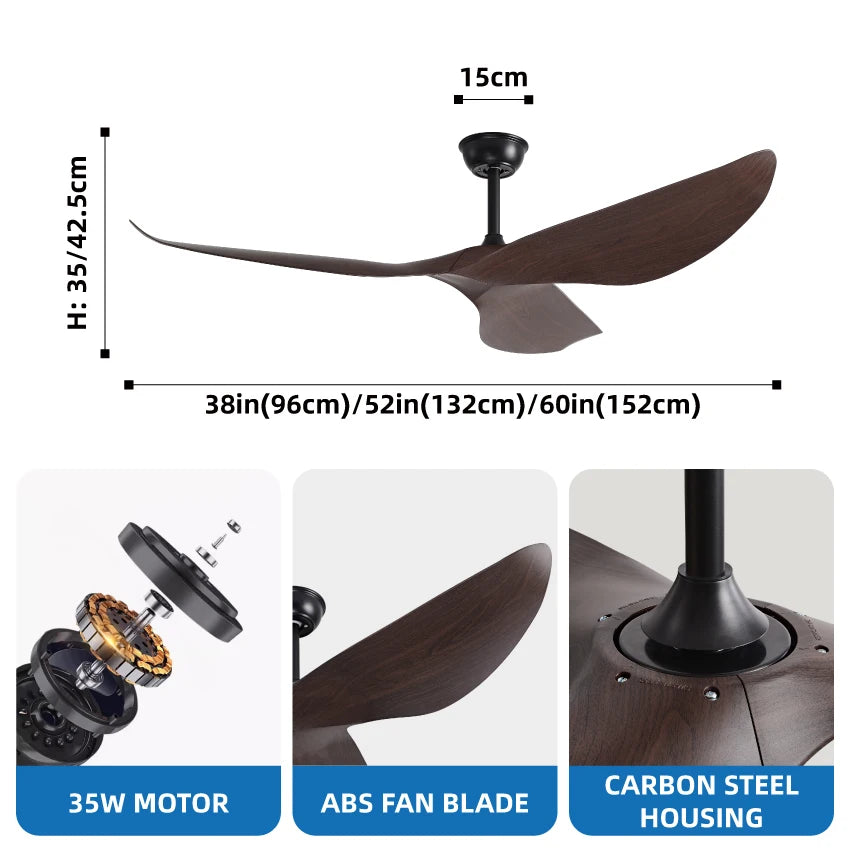 Industrial DC Motor Ceiling Fan - 6-Speed Remote Silent Fan (38/52/60 Inch)